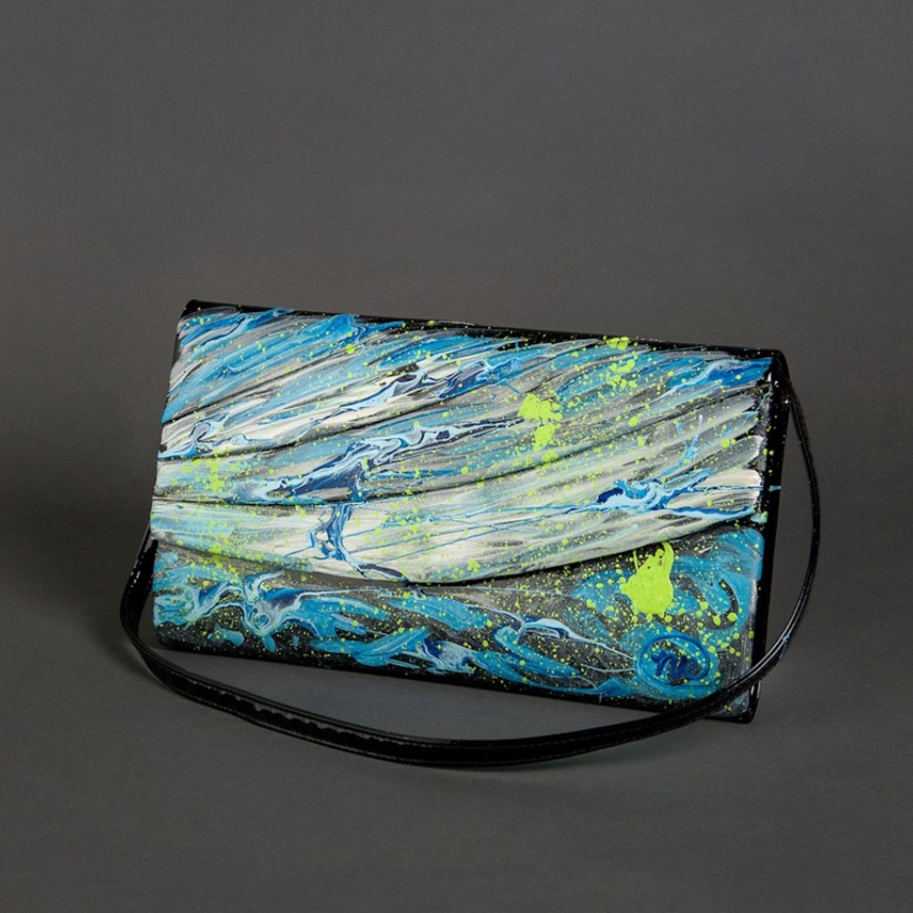 Patent leather hand-painted “Ocean” vintage purse